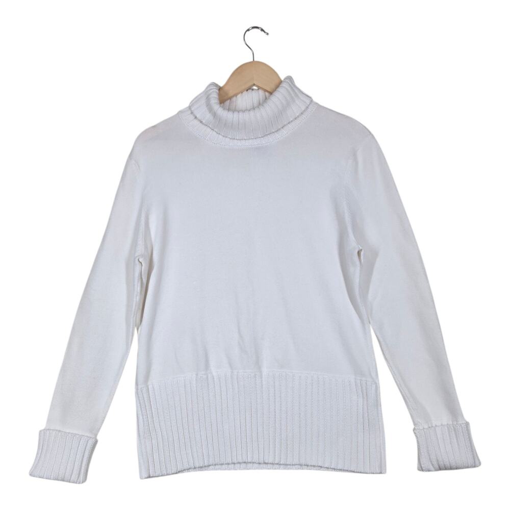 Vintage III State Turtleneck Sweater L White Ribbed Hem Classic Minimalist